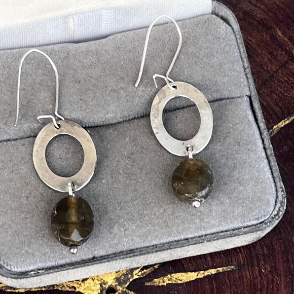Vintage Green Labradorite Earrings Sterling Silver - Picture 4 of 8